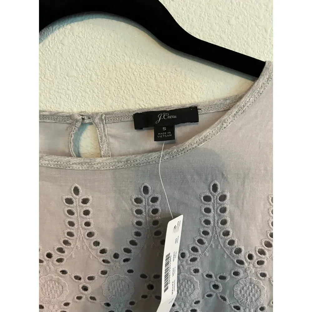 NWT J. Crew Eyelet Top in vintage 100% cotton relaxed T- shirt blouse size S